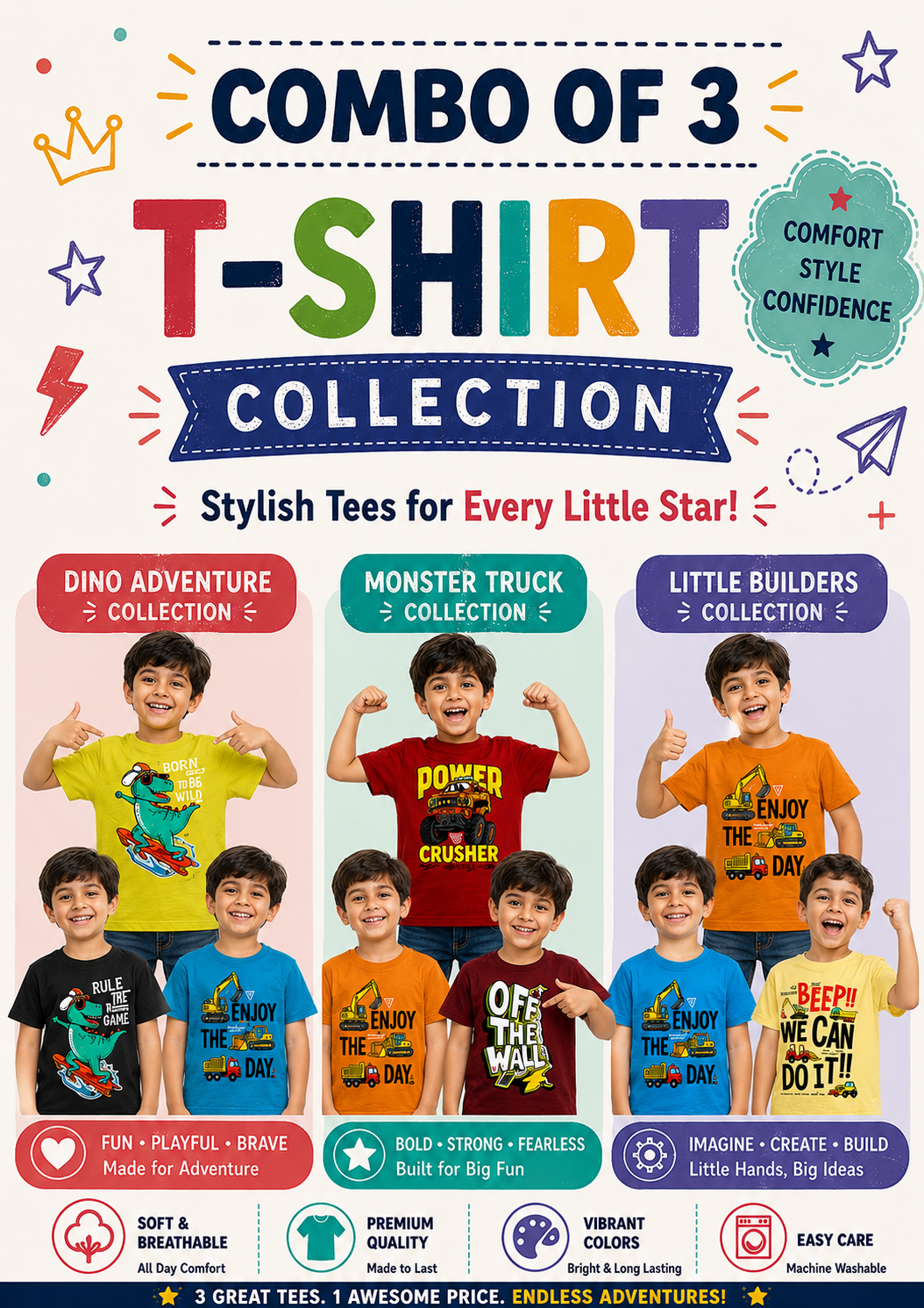 Combo Of 3 Boys T-shirts