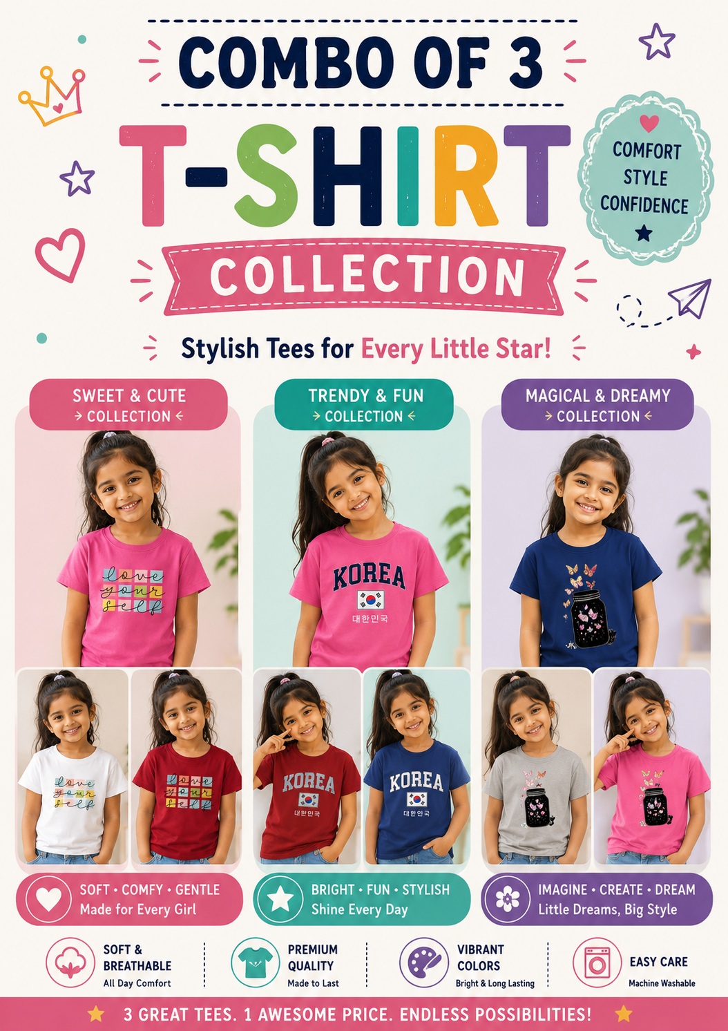 Combo Of 3 Girls T-Shirts