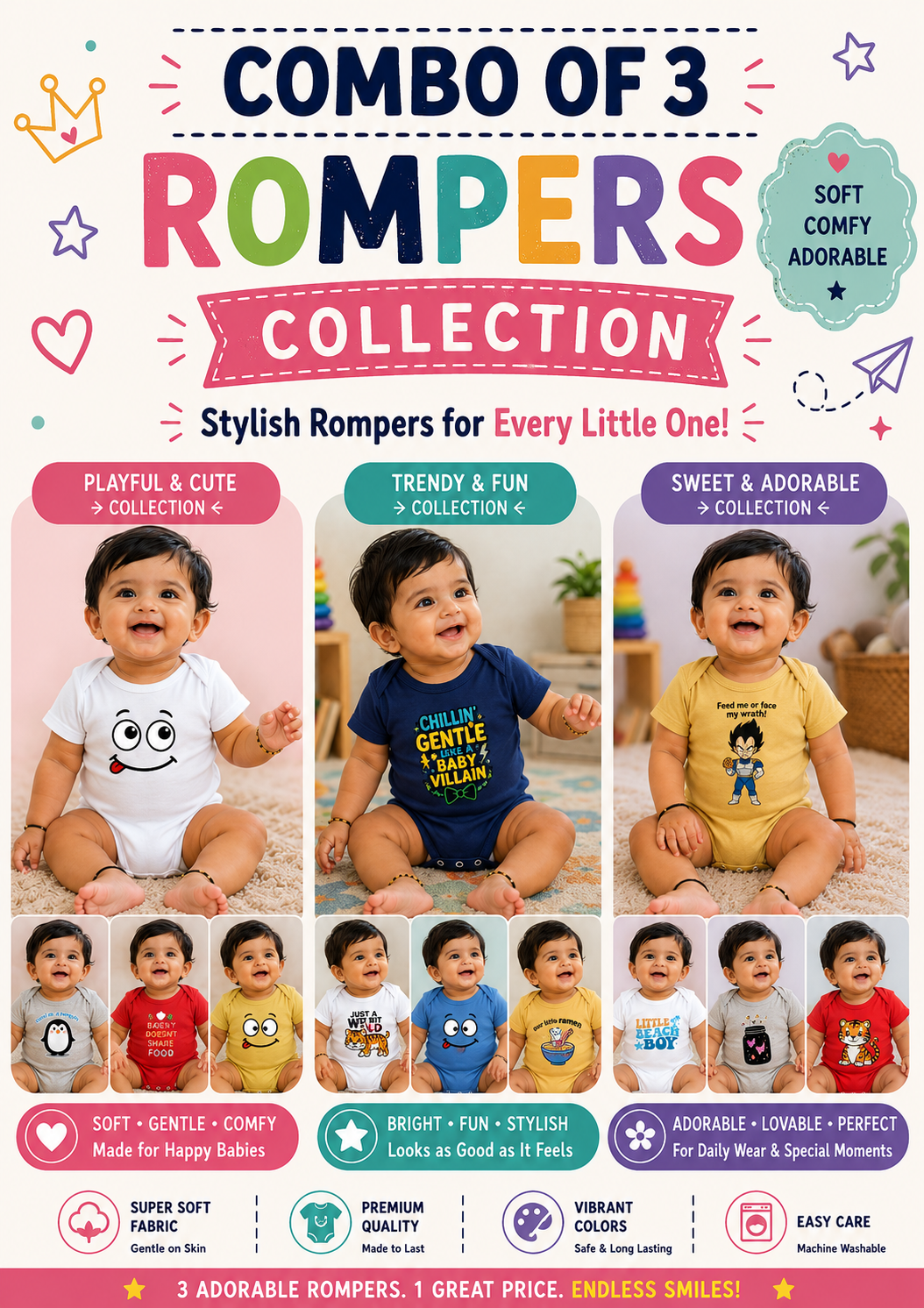 Combo Of 3 Baby Rompers
