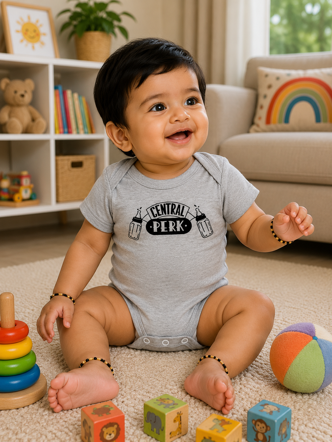 Central Perk Baby Romper – Heather Grey