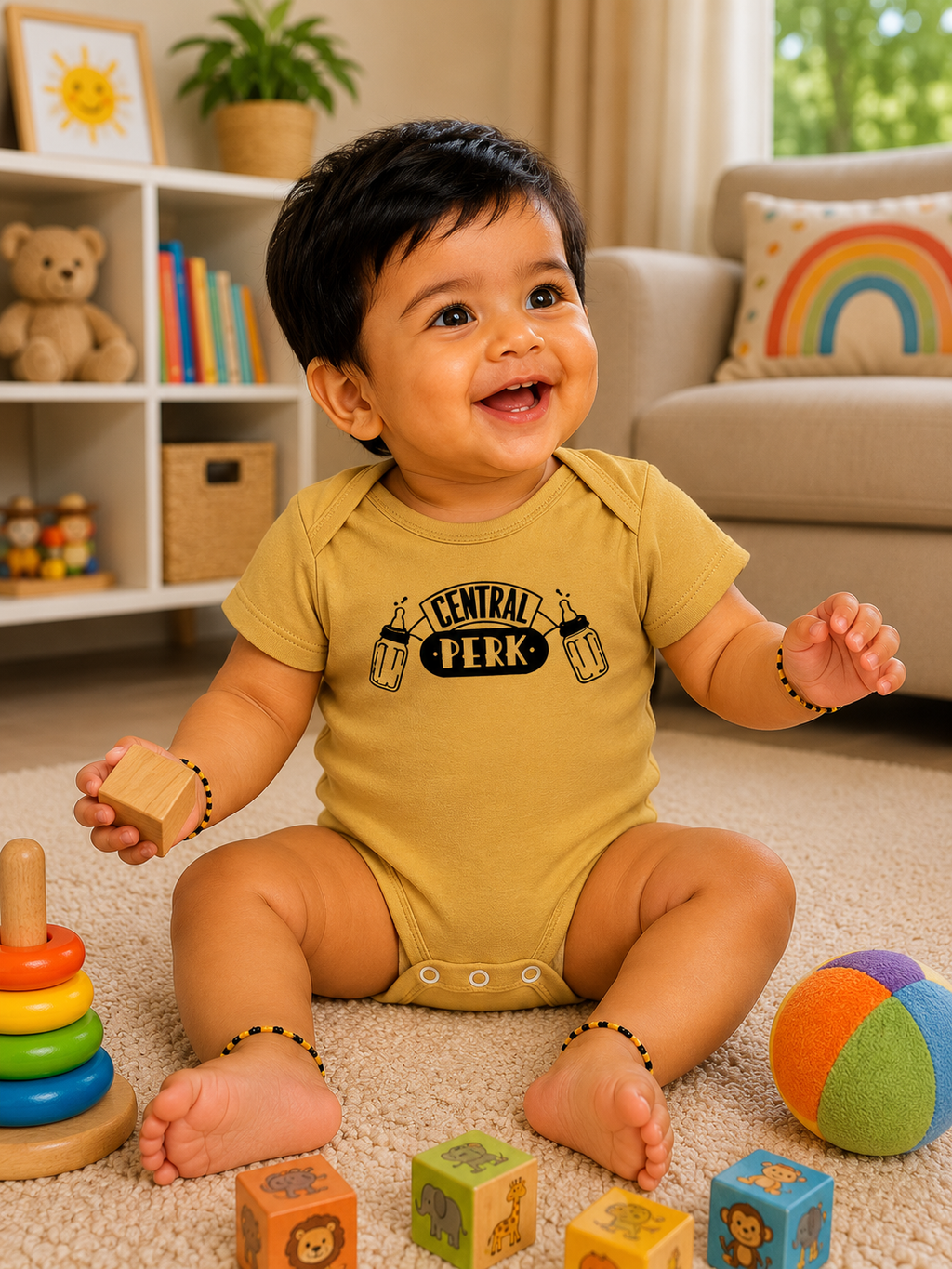 Central Perk Baby Romper – Mustard