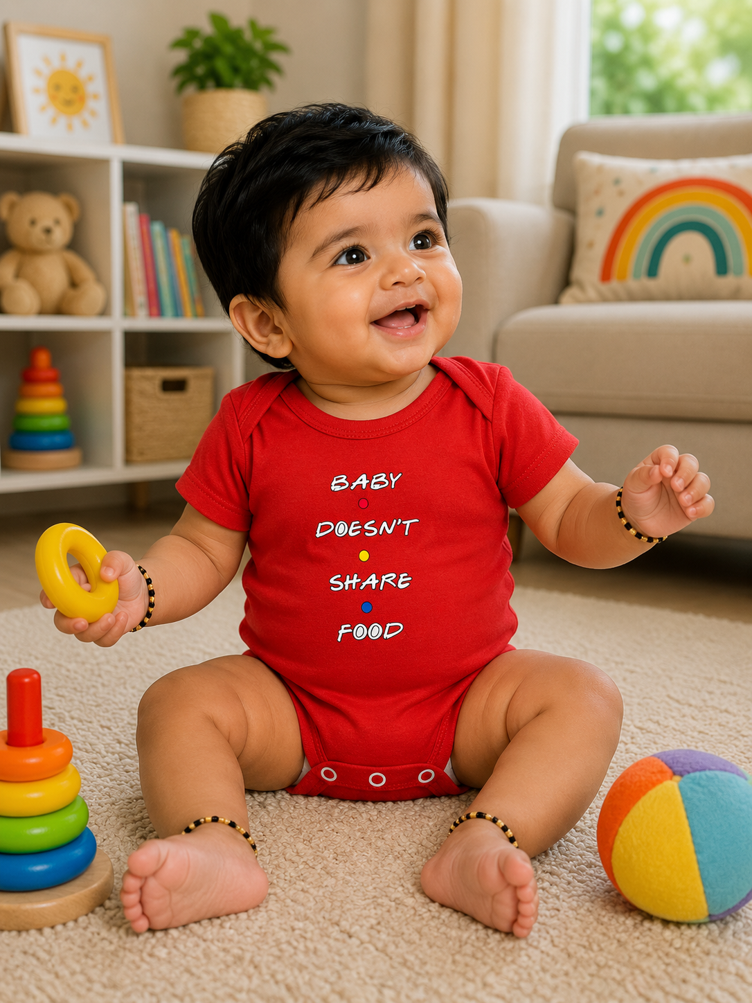 Baby Doesn’t Share Food Romper – Red