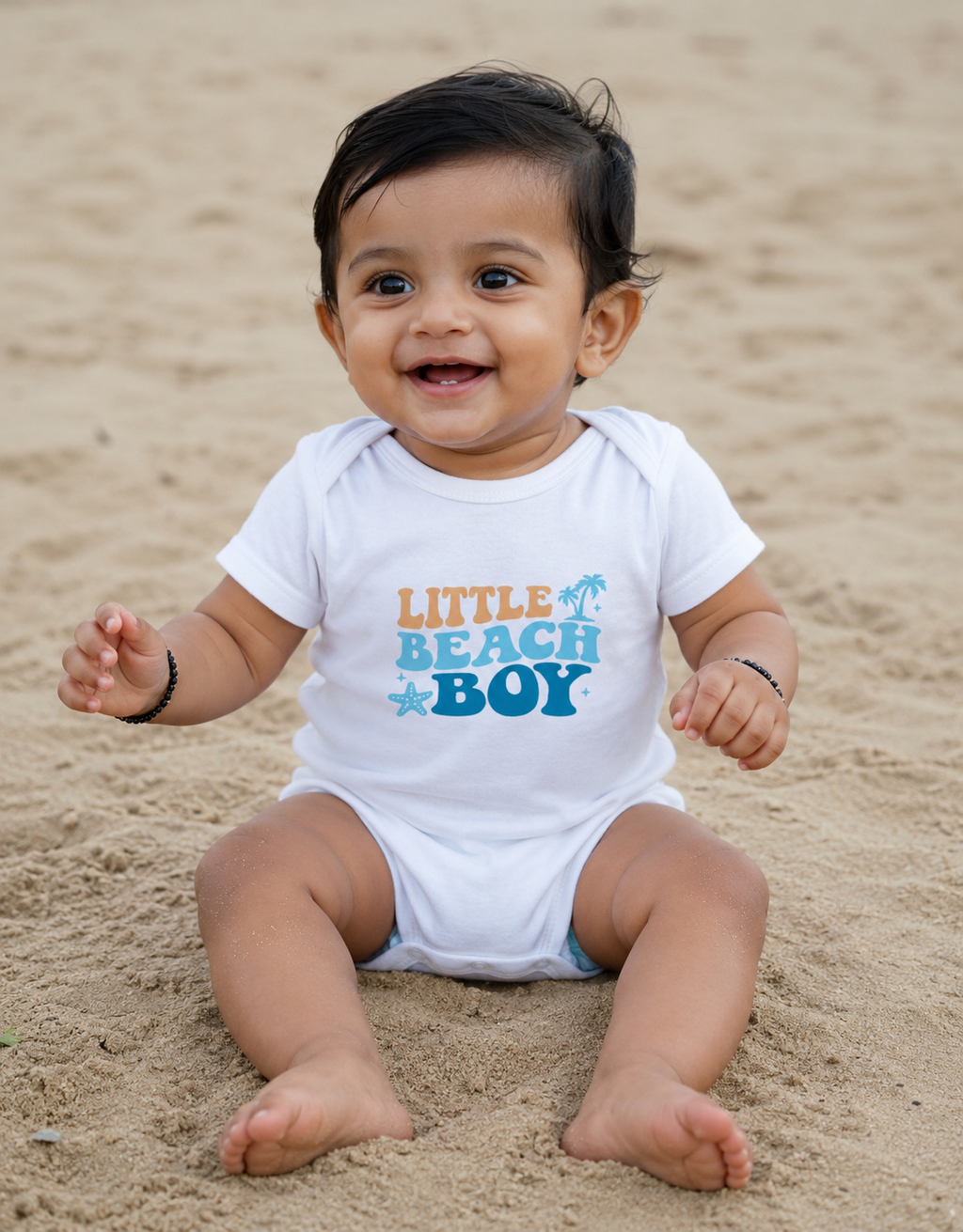 Little Beach Boy Romper – White Beach Edition