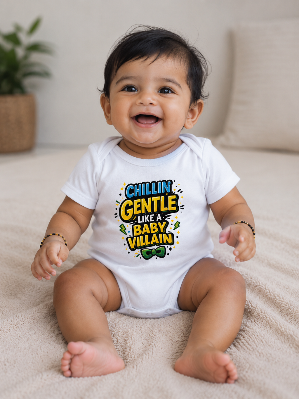 Chillin’ Gentle Like a Baby Villain Romper – White