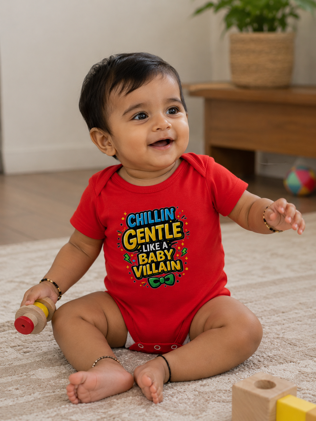 Chillin’ Gentle Like a Baby Villain Romper – Red