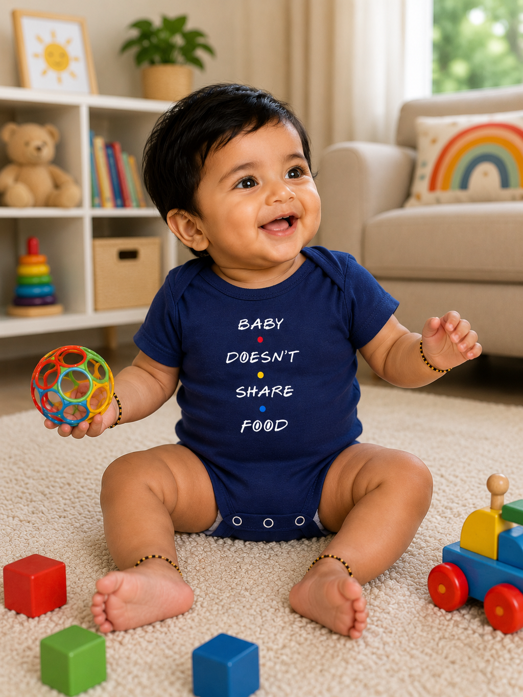 Baby Doesn’t Share Food Romper – Navy