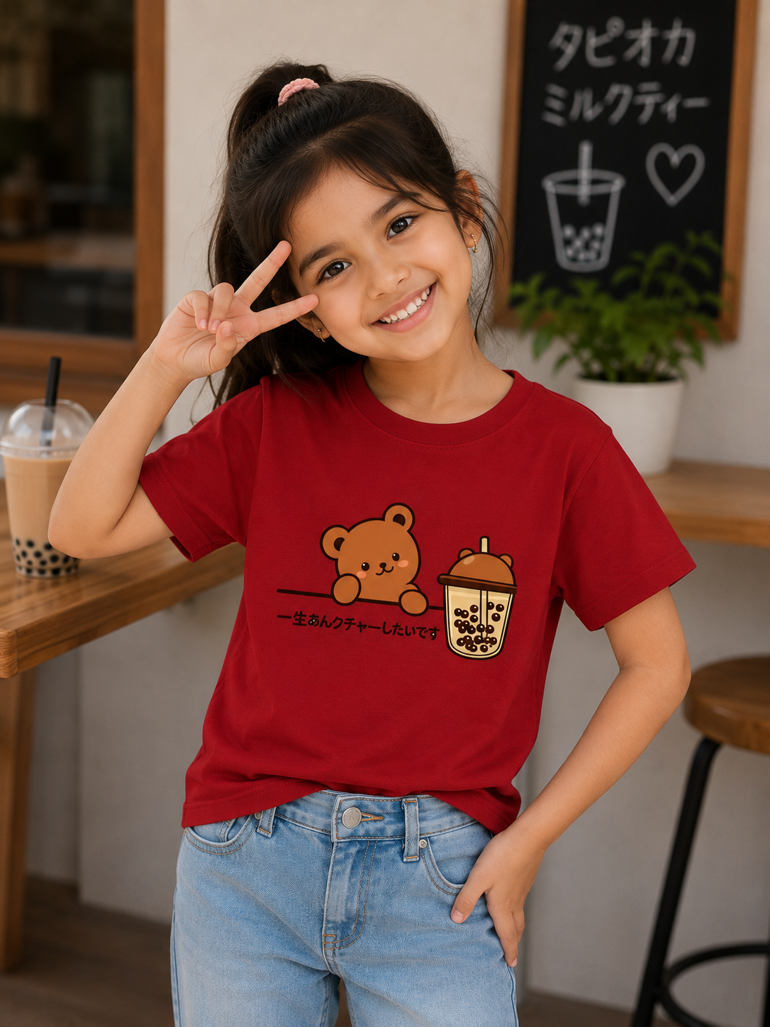Boba Bear Tee – Cherry Red