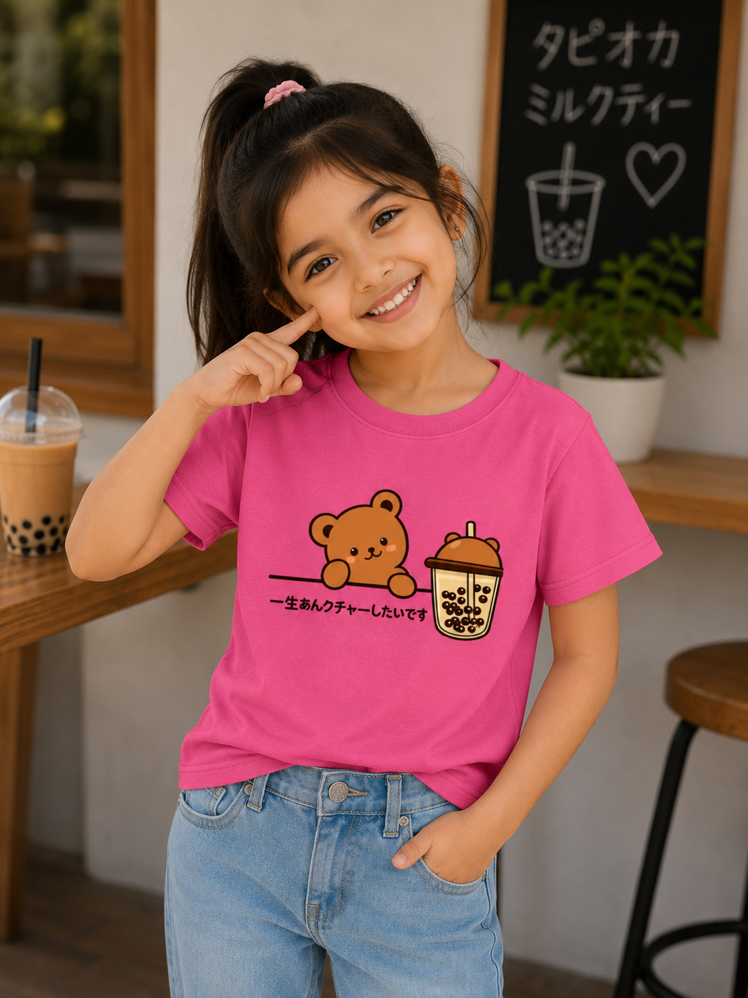 Boba Bear Tee – Candy Pink